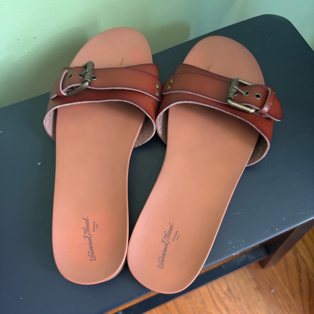 Brown Buckle Slides